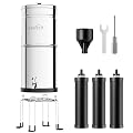 OEMIRY 3.25G Gravity-Fed Water Filter System with Stand, NSF/ANSI 42&372 Certified, 304 Stainless Steel Countertop System with 3 Carbon Filters for Home, Camping, RVing, Reduce 99% Chlorine, Lead