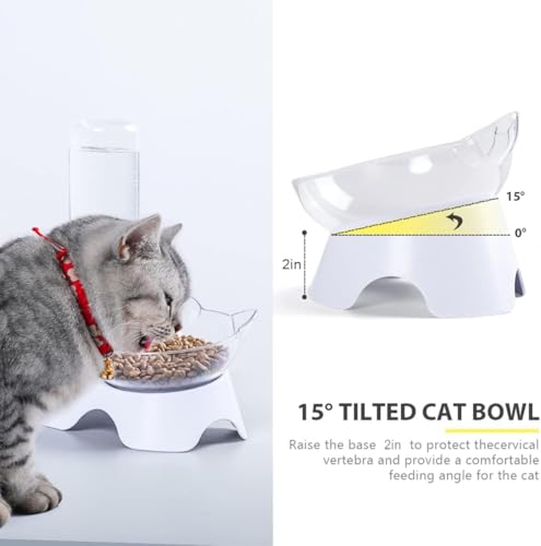 MILIFUN Double Dog Cat Bowls - Pets Water and Food Bowl Set, 15°Tilted Water and Food Bowl Set with Automatic Waterer Bottle for Small or Medium Size Dogs Cats by MILIFUN - Used condition - Image 2