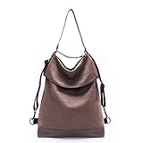 KALIDI Damen Canvas Tasche Schultertasche Rucksack Groß Handtasche Vintage Damen Umhängentasche 2 in 1 Anti Diebstahl Tasche Leder Hobo Tasche für Alltag Büro Schule Ausflug Einkauf,Kaffee
