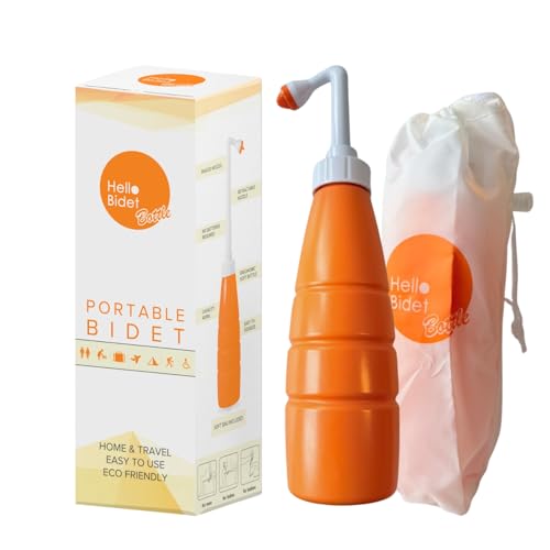 Bidet portable HELLO BIDET BOTTLE, Bidet de voyage, pulvérisateur portable pour l’hygiène personnelle intime, Comprend 1 buse + sac anti-poussière, 400 ml, Douche intime, economiser du papier