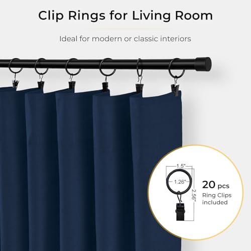 Image of INOVADAY 100% Blackout Curtains for Bedroom, Midnight Blue Black Out Curtains 84 Inch Long, Clip Rings Linen Blackout Drapes, Thermal Insulated Room Darkening for Living Room, 1 Panel - W102xL84