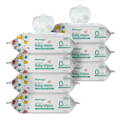 Image of Mamaya Bamboo Baby Wipes with (Coconut Oil, Aloe Vera and Vitamin E,) White 98% Pure Water (PACK OF 7)