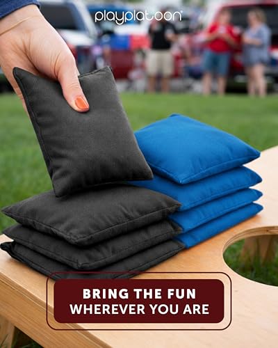 Image of Play Platoon Cornhole Bags Weather Resistant- Set of 8 Regulation Bean Bags for Tossing- Official Professional Size & Weight Corn Hole Bags Two Color All Weather Cornhole Beans Bag Set with Tote Bag