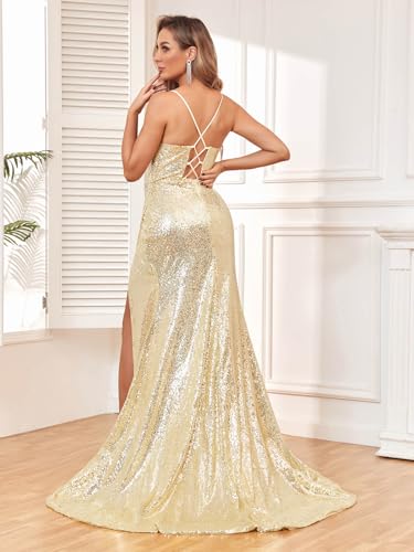 Women's Cowl Neck Glitter Sequin Prom Dresses Ruched Mermaid Corset Formal Dresses Evening Gowns with Slit4