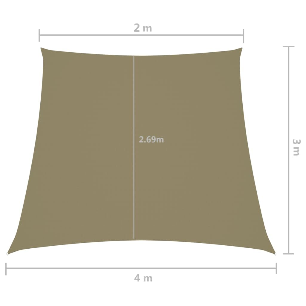 Sonnensegel Trapezform, Sonnenschutz, Wasserdicht, Windschutz, Markise mit Befestigungsseile für Innenhof Camping, 2/4x3 m Beige Oxford-Gewebe