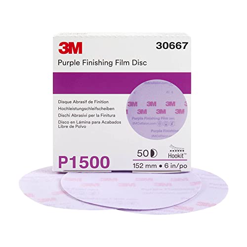 Image of 3M Hookit Purple Finishing Film Abrasive Disc 30667, 6 in, 1500+ Grade, 50 Count, Clear Coat Sanding, Paint Finishing, Defect Removal, Long Lasting (Pack of 4)