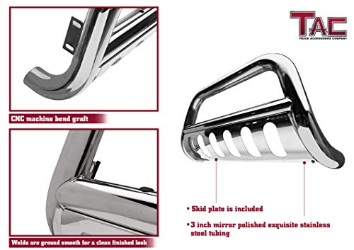 TAC Bull Bar Fit 2016-2023 Toyota Tacoma Pickup Truck (Remove Skid Plate - If Equipped) 3\" Stainless Steel Front Bumper Grille Guard Brush Guard - Thumbnail 4