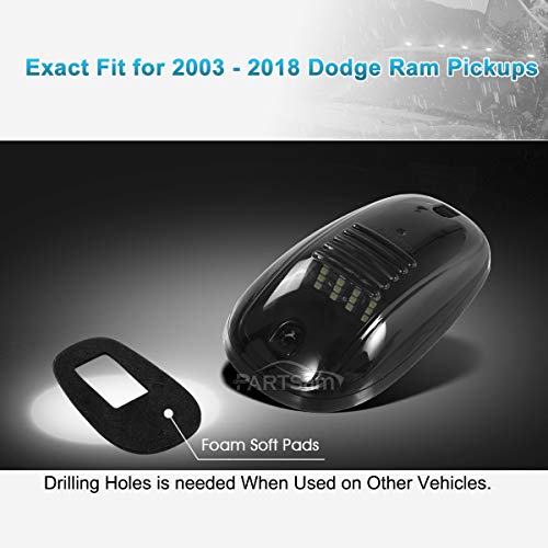 Partsam 5Pcs Smoke Cab Marker Top Roof Running Led Light Assembly W/16Led White Cab Light Compatible With Dodge Ram 1500 2500 3500 4500 5500 2003-2018 Pickup Trucks #TOP3