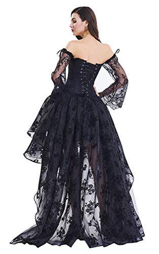 Kimring Women's Steampunk Victorian Off Shoulder Corset Top with High Low Skirt