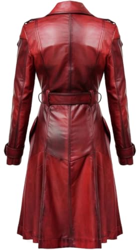 Women's Genuine Distressed Red Leather Long Coats Lambskin Trench Long Coat Women Leather Duster Overcoat2