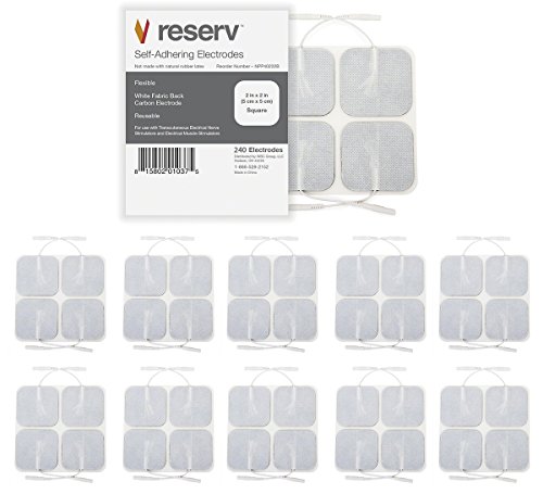 reserv 2" x 2" Premium Re-Usable Self Adhesive Electrode Pads for TENS/EMS Unit, Fabric Backed Pads with Premium Gel (Latex Free) (240 Count (Pack of 1)