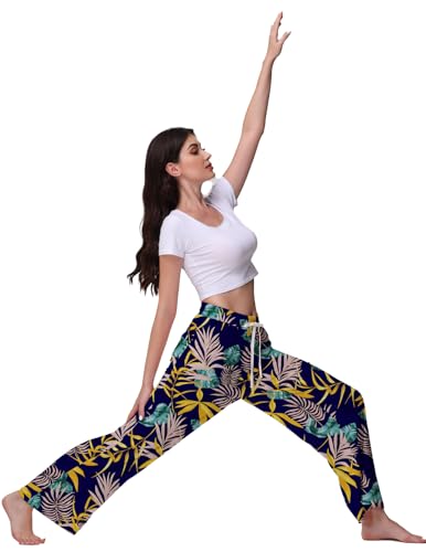 Image of Veseacky Women's Wide Leg Lounge Pants Yoga Pajamas Comfy Stretch Drawstring Pajamas Puls Size Dance Bottoms S-4XL