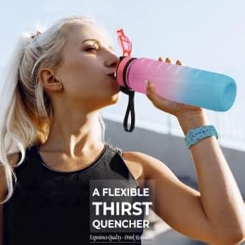 Motivational Water Bottle with Time Marker, 32 oz Water Bottle, Sports Water Bottle with Spout, Achieve All-Day Hydration SpillProof, BPA FREE