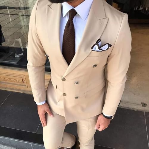 Men Suits Double Breasted Slim Fit Blazer Jackets Pants Business Party 2Pieces Formal Prom Groom Wedding Tuxedos4