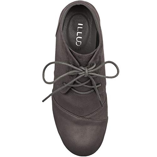 ILLUDE Women's Round Toe Lace Up Wedge Heels Suede Ankle Boots Booties4