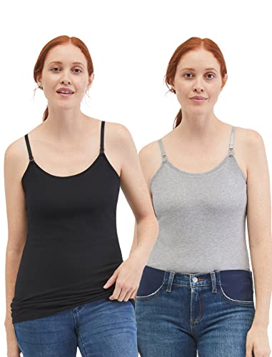 Image of Motherhood Maternity Women's Clip Down Nursing Tank Top Cami with Adjustable Straps for Breastfeeding-2 Pack