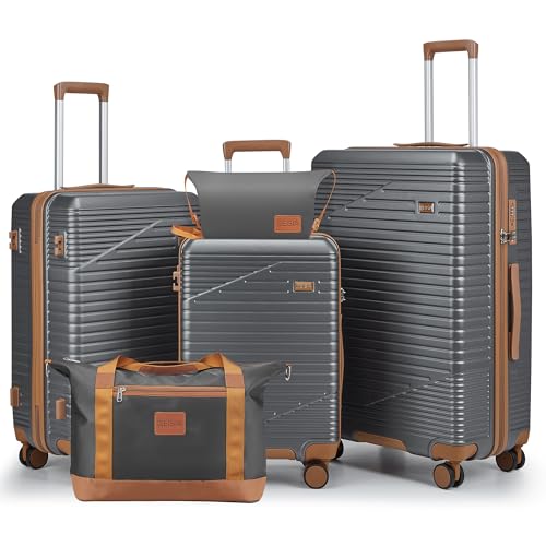Image of NEISIA Luggage Sets 3 Piece,Hard Shell Carry on Suitcase with Spinner Wheels and TSA Lock, Travel Lightweight Luggage Set with YKK Zippers (Gray, 5 piece sets(20 /24 /28 /DB /TB)