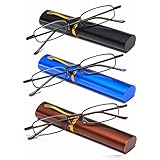 Hubeye 3 Paars Metall Lesebrille Mini Kompakt Leicht Federscharnier Schmal Klassische Lesehilfe Brille mit Metall Etui 3.50