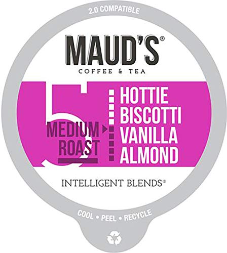 Maud's Vanilla Almond Flavored Coffee (Hottie Biscotti Vanilla Almond), 60ct. Recyclable Single Serve Coffee Pods – Richly Satisfying Arabica Beans California Roasted, K-Cup Compatible Including 2.0