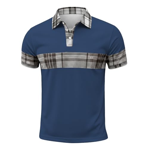 Polos Manga Corta Hombre,Camisa Hombre Manga Corta Cuello Tejido Bloques Color Casual Vestir Diario Estampado