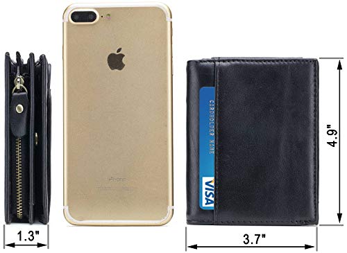 Mens RFID Blocking Wallet,Leather Vintage Bifold Card Holder Purse with Zipper2