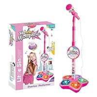 2026 New Kids Microphone with Stand, All in One Microphone Toy for Birthday Parties Singing, Portable Karaoke Machine for Singing, Music Play for Kids (Pink)