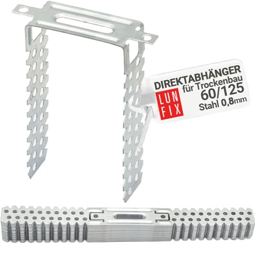 100 Stück 60/125 mm Direktabhänger für Trockenbau - Für CD-Profile 60/27 - Deckenabhänger - Materialstärke 0 8 mm - U-Abhänger - Präzise Deckenprofil-Montage