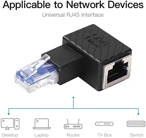 Ethernet Adapter, Cat5e/Cat6/Cat7 Ethernet Adapter, 90 degree up, down, left, right,RJ45/ 8P8C Ethernet Female to RJ45/ 8P8C Male Adapter (Right Angled)