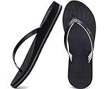 KuaiLu Womens Fashion Flip Flops Ladies Lightweight Summer Beach Yoga Mat Thong Sandals with Comfortable Arch Support Black Size 6