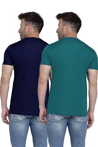 Image of TQH Men Dri Fit Polyester Half Sleeve Round Neck Multicolor t Shirts - Combo Set of 2