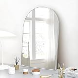 FINEWF 24x16 Arch Mirror Rectangle Wall Mounted Aluminum Alloy Metal Frame HD Glass Dressing Make-up for Bathroom Entryway Bedroom Living Room 24 16 inch Silver