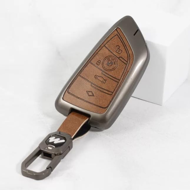 Image of Metal Alloy Leather Key case for BMW 4 Button Smart Key (TAN)