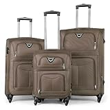 MERCURY TEXTIL - Juego de Maletas 3pcs de Tela con 4 Ruedas Giratorias 360°, Expandible (Cabina, Mediana y Grande), con Cierre de Seguridad - Ideal para Viajes y Vacaciones (Marrón)