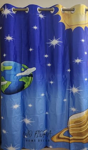 Image of 3D Space Design Curtains for Kids Room, School Curtain for Boys Room, Window Parde, 4x5 feet Long Set of 2 Pc, Blue