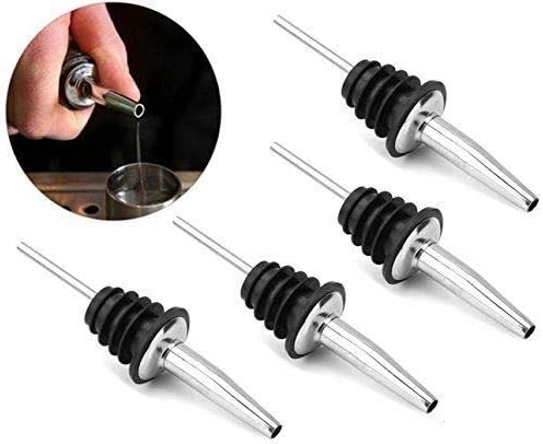 MALAYAS 4 x Stainless Steel Spirit Pourer Free Flow Liquor Bar Cocktail Wine Bottle Tool / Freeflow Pourer Spirit Pourer, Drinks Pourer, Oil Pourer, Bottle Pourer with Rubber Dust-Proof Caps