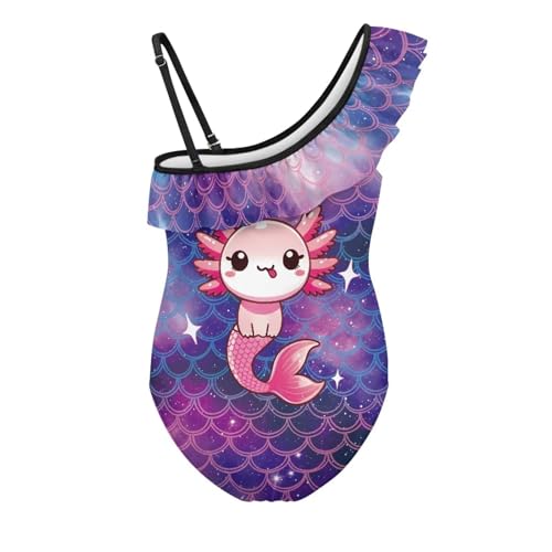 Image of Girls One Piece Bathing Suit,Slim-Fit Ruffle Strap Swimsuit with Adjustable Strap Quick Dry Summer Beach Swim Suit