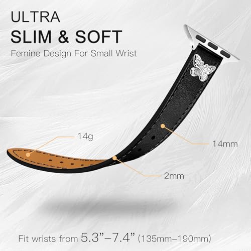 Image of JR.DM Slim Leather Bands Compatible with Apple Watch Band 38mm 40mm 41mm 42mm 44mm 45mm 46mm 49mm, Genuine Leather Band with Charms, Feminine Design for Iwatch Ultra SE Series 11 10 9 8 7 6 5 4 3 2 1