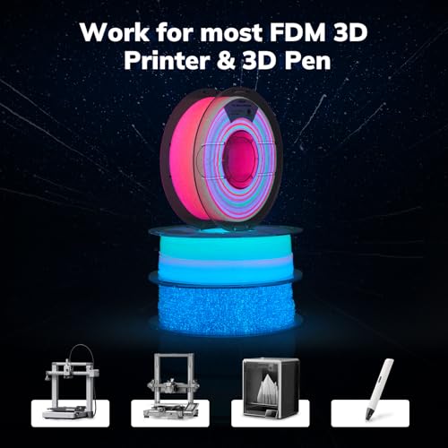 Image of AMOLEN PLA Filament Glow in The Dark, Rainbow 5M Red, Blue, Green, Orange, Multicolor Fast Change 3D Printer Filament 1.75mm, Best with UV Lamps, 1KG Spool (2.2lbs), Dimensional Accuracy + /- 0.02 mm