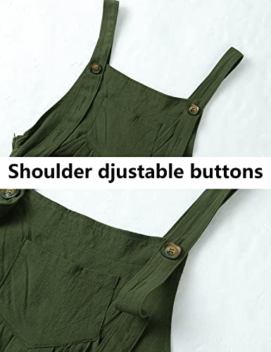 Rxozrxoz Womens Wide Leg Overalls Loose Fit Button Baggy Cotton Linen Bib Jumpsuits With Pockets(Armygreen-S) #TOP3
