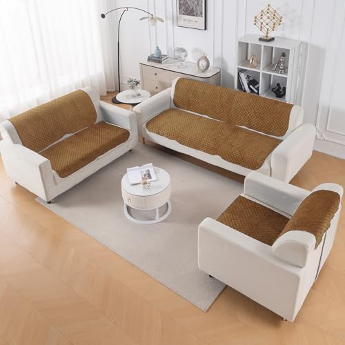 Image of HOKIPO Quilted Sofa Cover 6 Seater Set - Washable 3+2+1 Sofa Panel for Seat & Back | 'Quilt Classic' Golden (IN-927+926+925 * 2-GLD)