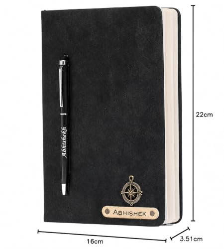 Image of AICA Personalized Name & Charm Magnetic Stick Leather (Black) Diary & Roller Pen |Customized Corporate Gift for Staff Employees |Diwali Gifts for Family and Friends|Diary for Men, Boys| Gifts For Mens