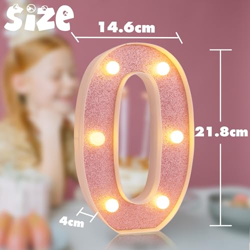 Image of LED Marquee Numbers, 2025 Light Up Numbers for Party, Small Light Up Letters, Battery Powered Lighted Number for Birthday or Home Decor (Pink Glitter 0)