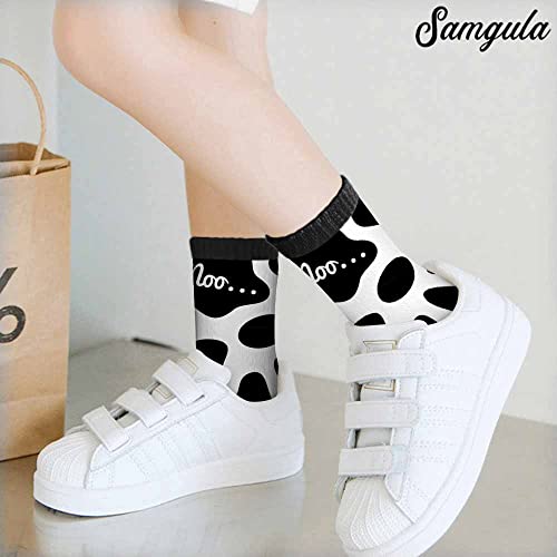 Image of Red Striped Crew Socks for Woman Size 6-8 Christmas Tree Moose Snowflake Dots Lines Girls Socks