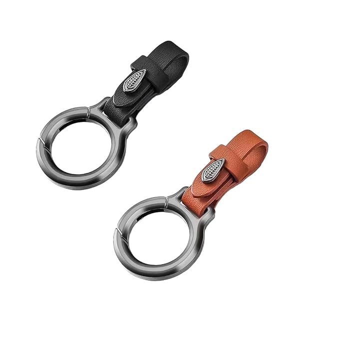 trcosia pack of 1 universal leather car keychain with anti-lost ring, premium metal & leather double pendant keyring for car, bike, office & home keys