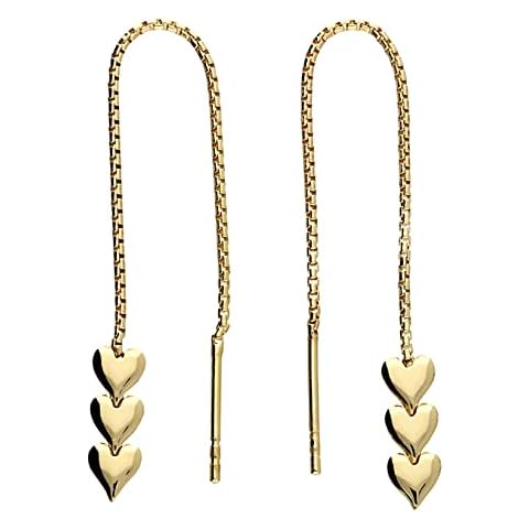 9ct Yellow Gold on Silver Heart Dropper Pull Through Earrings Cover