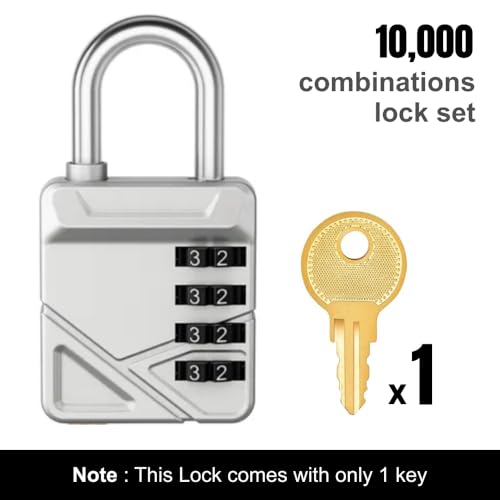 Image of 2-in-1 Padlock with Key & 4-Digit Combination | Heavy Duty Metal Security Lock with Resettable Code Wheel | Dual Unlock Lock for Gym Locker, Luggage, Storage & Travel (Silver)