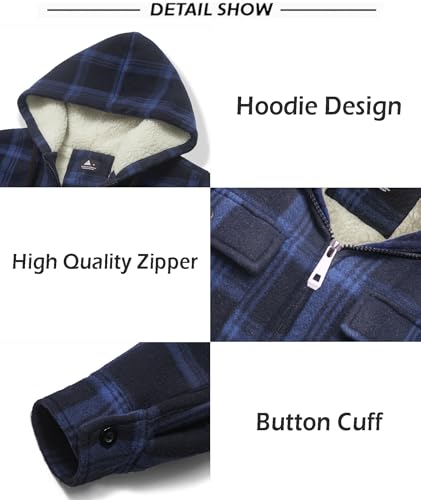 SCODI Men's Flannel Shirt Jacket Fleece Sherpa Lined Plaid Jackets Coat Full Zip Up Hoodie Winter Outwear