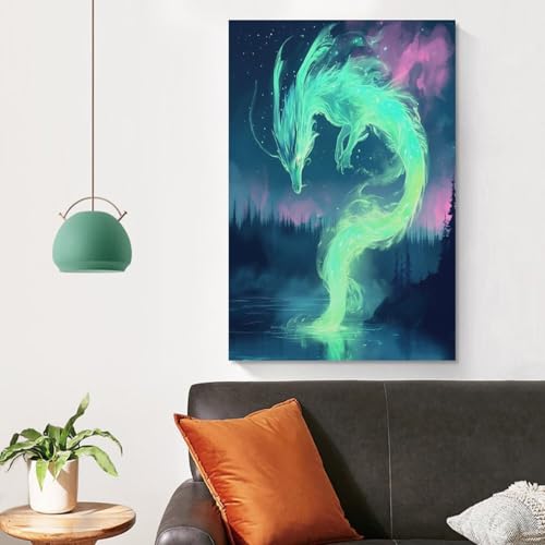 Cuadro de dragón en lienzo con acabado artístico premium de 50x75cm para murales elegantes 4