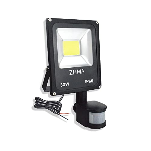 ZHMA 12V-24V DC 30W Faretto LED da Esterno con Sensore di Movimento,Impermeabile IP66 Faro Led Esterno,Luce Bianca 6000K Faretto,Ideale per Garage,Giardino,barca