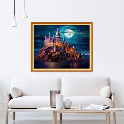 Image of DMCVIVR Stamped Cross Stitch Kits for Beginners Adults Needlepoint Kits for Beginners Embroidery Kits for Adults Crossstitch Kit for Beginners 11CT-Moon Castle 16x20 inchs